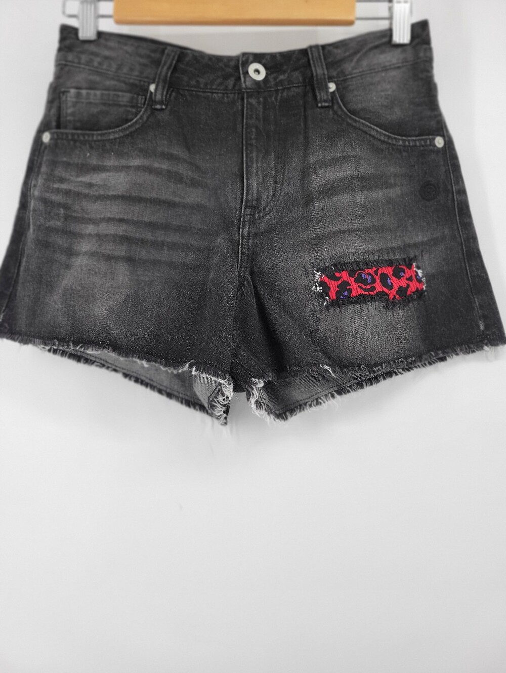 BAPE Authentic Distressed Acid Wash Denim Shorts - Black/Gray - Size XS